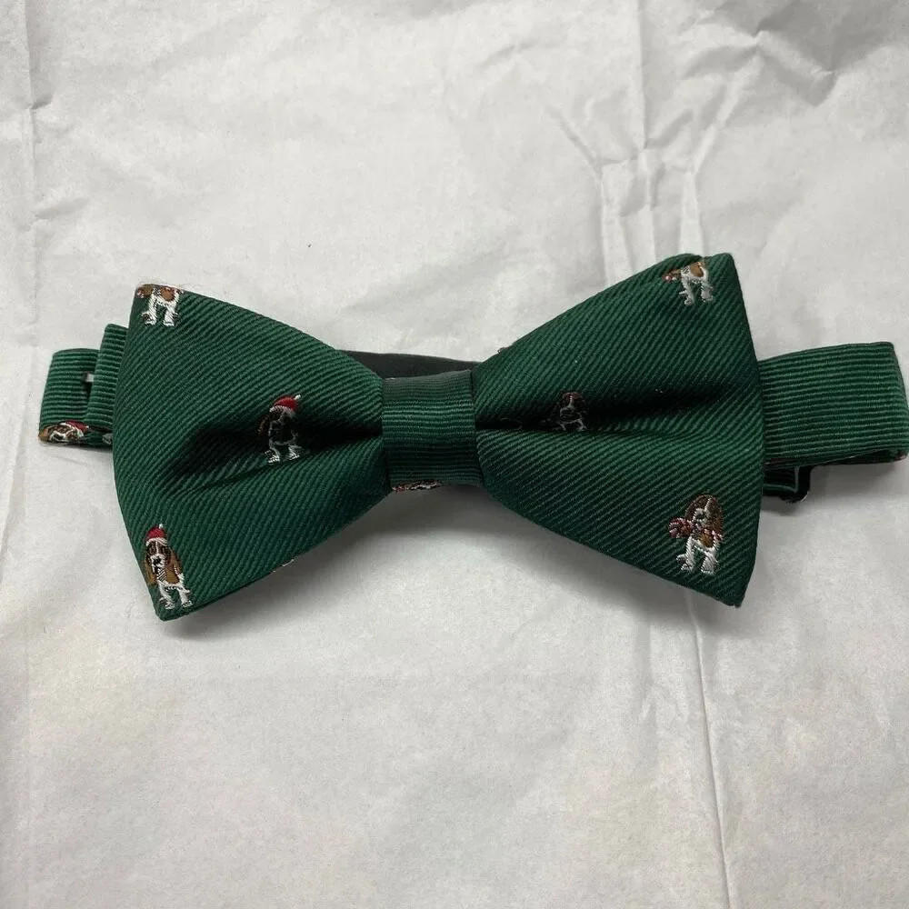 Tommy Hilfiger Bow Tie Holiday Christmas Dogs Basset Hound Green